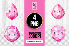 Kawaii Pink Crystal Gem Clipart Sublimation PNG Product Image 1