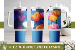 Art Tulips Tumbler Wrap Design, Blue 40 Oz Tumbler PNG Product Image 1