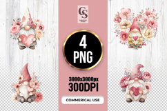 Floral Heart Gnome Watercolor Clipart Sublimation PNG Product Image 1