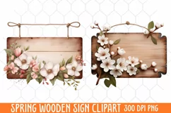 Spring Wooden Sign Clipart, Wooden Sign Watercolor Product Image 1