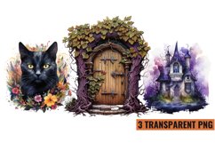 Watercolor Halloween Gothic Clipart Sublimation, PNG Product Image 1
