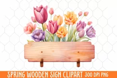 Spring Wooden Sign Clipart, Wooden Sign Watercolor Product Image 1