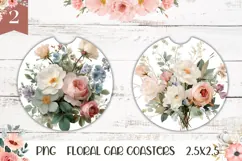 Floral Car Coasters, Watercolor Roses Coaster PNG Product Image 1