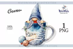 Watercolor Christmas gnome in tea mug, Gnome PNG Product Image 1