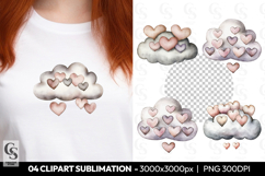 Cloud With Hearts Cute Watercolor Clipart Sublimation PNG Product Image 1