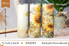 Sunflower Tumbler Design, Watercolor Flowers Sublimation Product Image 1