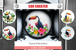 Car Coaster Toucan Embroidery Product Image 1