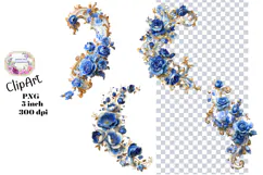 Blue Toile, Ephemera, PNG, Clipart, Junk Journal, flowers Product Image 1