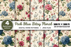 Pink Blue Ditsy Floral Digital Paper JPG Product Image 1