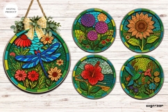 Flower Stained Glass Door Sign Bundle | Door Hanger | SVG Product Image 1