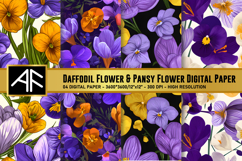 Daffodil Flower &amp; Pansy Flower Digital Paper Product Image 1
