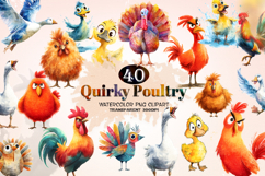 Quirky Poultry Watercolor 40 PNG Clipart Product Image 1