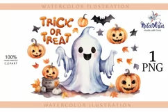 Trick or Treat, Halloween Lettering PNG, Ghost and Pumpkin Product Image 1