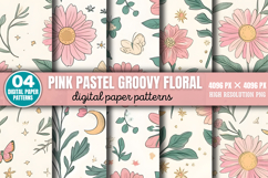 Pink Pastel Groovy Floral Digital Paper Background PNG Product Image 1