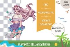 Hand Drawn Tennis Girl Illustration, Summer Girl PNG Product Image 1