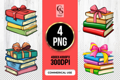 Stacked Books With Ribbon Bow clipart sublimation png Product Image 1