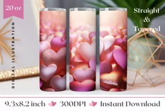 3D Glitter Love Hearts Tumbler, Valentine's Day Tumbler PNG Product Image 1