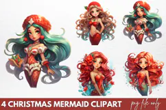 Christmas Mermaid Clipart PNG Product Image 1
