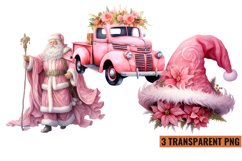 Vintage Pink Christmas Clipart, Watercolor Pink Christmas Product Image 1