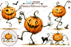 Whimsical Halloween Clipart, Whimsical Halloween Pumpkin PNG Product Image 1