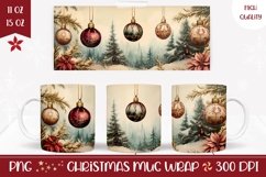 Vintage Christmas Mug Wrap, Christmas Sublimation Mug Design Product Image 1
