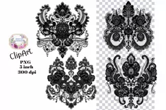 Embroidery, Flowers, Lace, PNG, Clipart, Black, White Product Image 1