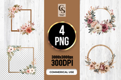 Watercolor Floral Frame and Wreath Clipart Sublimation PNG Product Image 1