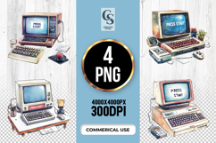 Vintage Computer Retro PC Gaming Watercolor Clipart PNG Product Image 1