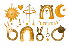 Newborn Baby Things. Infant Boho Toys. Hand Drawn Watercolor Product Image 1