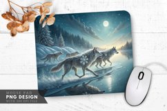 Snowflake Wolves on an Icy Lake Mouse Pad PNG Design Product Image 1