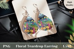 Flowers Teardrop Earrings PNG, Floral Earrings Template Product Image 1