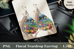 Flowers Teardrop Earrings PNG, Floral Earrings Template Product Image 1