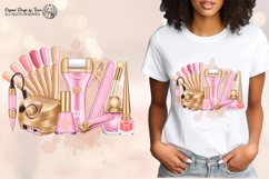 Nail Tech Sublimation PNG Pink Gold Beauty Tools Design Product Image 3