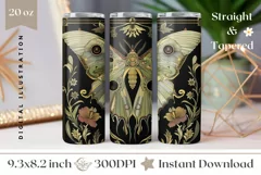 Vintage Moth Tumbler Wrap Design, Mystical Tumbler PNG Product Image 1