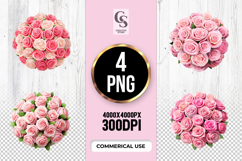 Pink Rose Bouquet Clipart Sublimation PNG Product Image 1