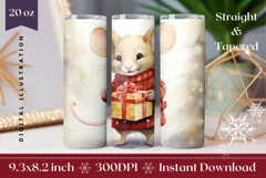 Watercolor Christmas Tumbler Wrap, Christmas Mouse Tumbler Product Image 1