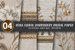 Beige Floral Embroidery Digital Paper Product Image 1