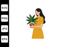 Woman holding a potted plant in minimal flat design vector a Product Image 1