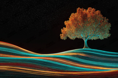 Abstract Neon Landscape Tree on Dark Background Product Image 1