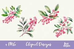 4 Pink Christmas Holly PNG | Coquette Christmas Clipart Product Image 1