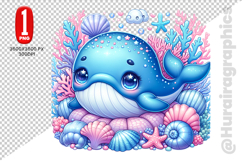 Cute Whale Clipart - PNG File Product Image 2