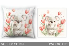 Cute Koala Pillow Design. Koala Flowers Pillow Sublimation Product Image 1