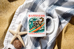 Happiness Comes in Waves, Funny Summer Beach Surfing Raccoon Product Image 5