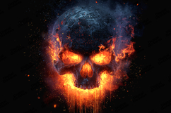 Molten Flaming Skull Explosion Fiery Horror Background Product Image 1