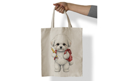 Cute White Puppy with Backpack and Pencil Watercolor PNG Product Image 6
