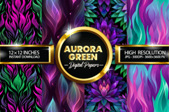 Aurora Green Digital Papers - 04 Variations Product Image 1