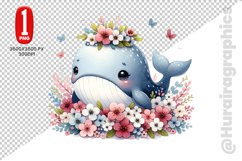 Cute Whale Clipart - PNG File Product Image 1
