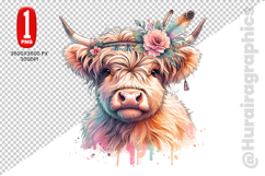 Cute Highland Cow Clipart - PNG File Product Image 1