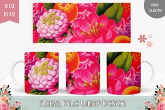 Pink Mug Wrap, Flowers Mug PNG, Tropical Mug Design Product Image 1