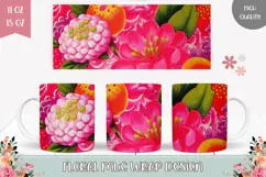 Pink Mug Wrap, Flowers Mug PNG, Tropical Mug Design Product Image 1
